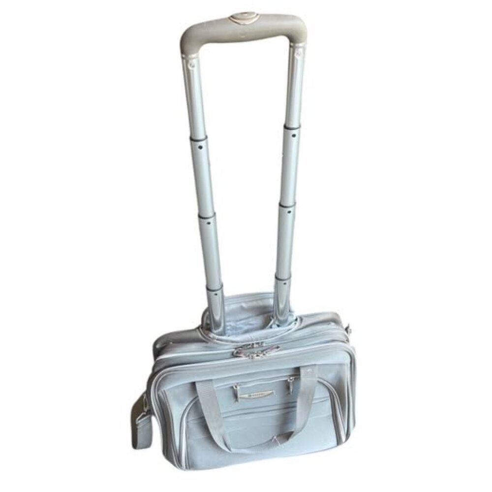 DELSEY 2 Wheel Overnighter Carry On Bag Suitcase Silver Grey 18x13x8"